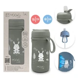 Nuvita Moovo - Stainless Steel Insulated Water Bottle with Straw and Retractable Spout, Sage Green, 350 ml