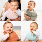 Nattou Bib with Pocket, Made of Soft, BPA-Free Silicone, in Antique Pink with a Bunny Design