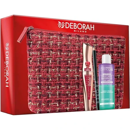 Deborah Kit „Privire perfectă” – rimel cu volum maxim instant + creion de ochi negru cu rezistență de 24 de ore + demachiant bifazic + trusă de machiaj