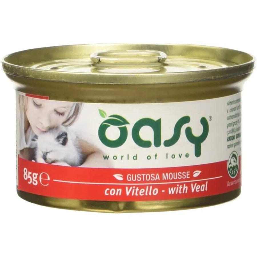 Oasy Gustosa mousse cu carne de vițel – hrană completă pentru pisici adulte, 85 g