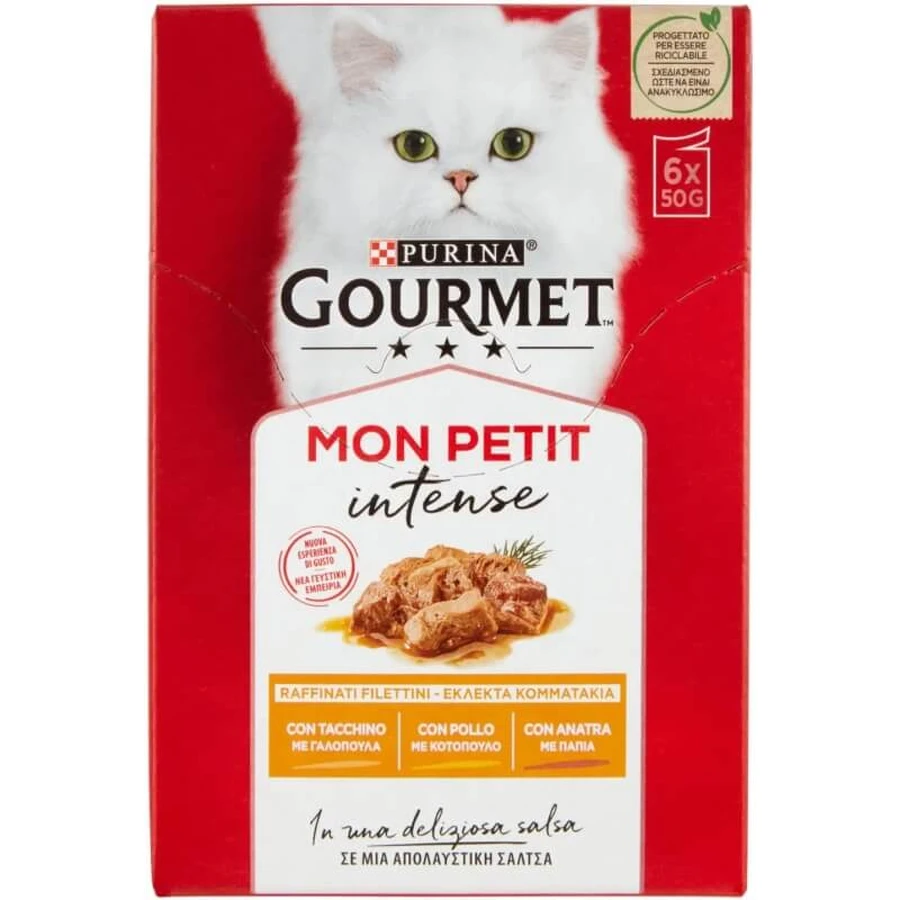 Purina Mon Petit Intense Ente, Huhn und Truthahn – Nassfutter für Katzen, 6 x 50 g