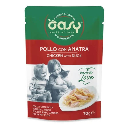 Oasy More Love Poulet et canard - Nourriture humide pour chats adultes, 70 g