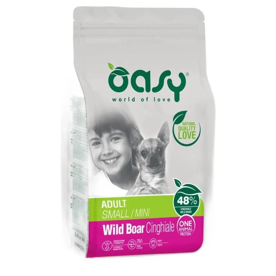 Oasy Cane adult one protein small mini cinghiale – hrană completă pentru câini adulți de talie mică, 2,5 kg