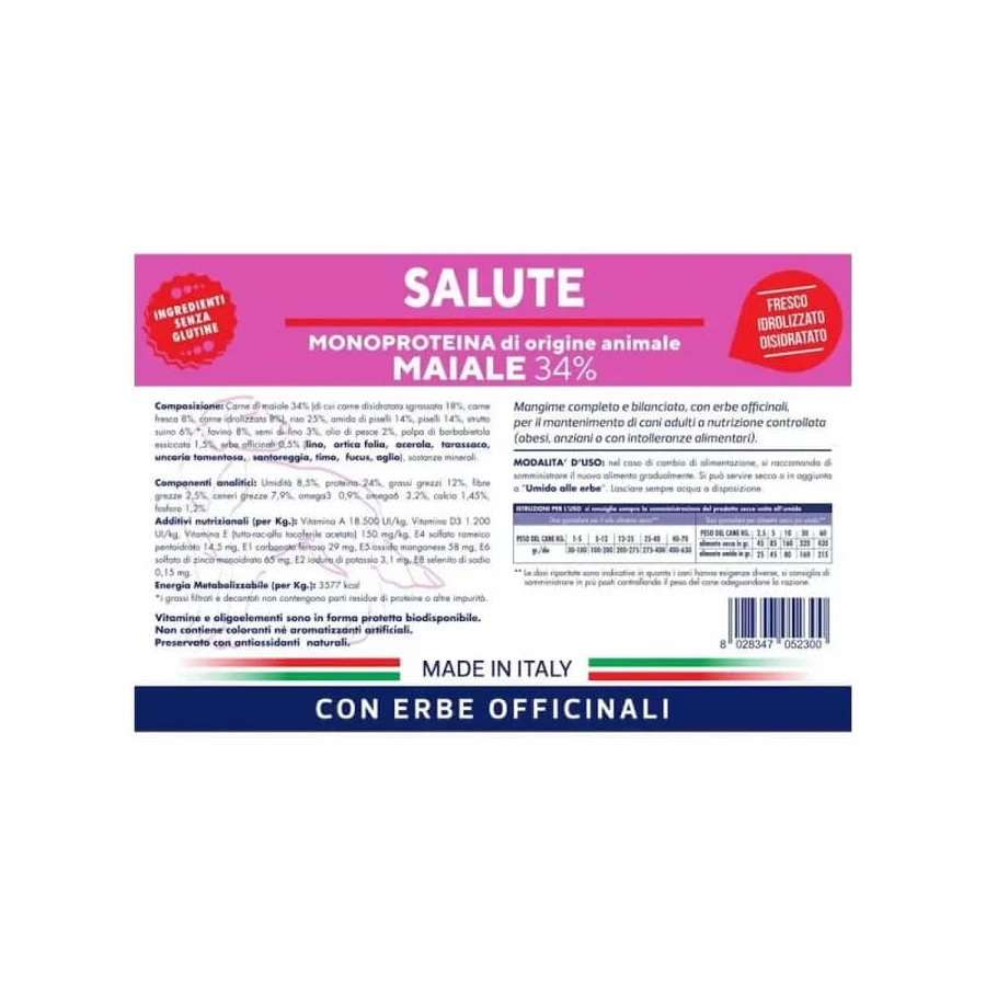 Vet Line Salute Maiale - Complete dry food for small adult dogs with food intolerances, 3 kg