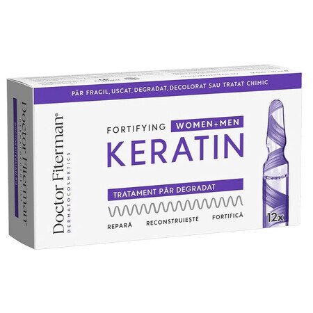 Trattamento per capelli fragili Fortificante Cheratina, 12 fiale x 10 ml, Fiterman