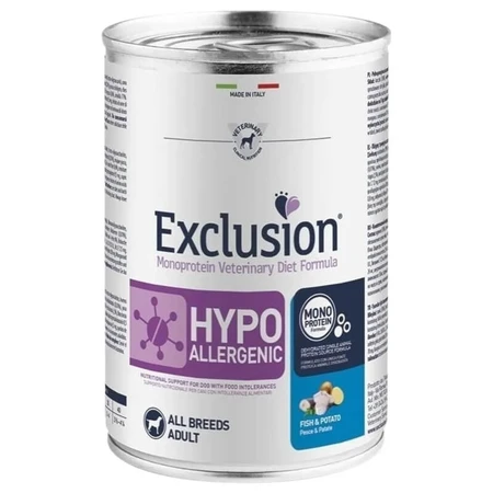 Exclusion Diet formula hypoallergenic pesce e patate - alimento completo per cani adulti con intolleranze alimentari 400 gr