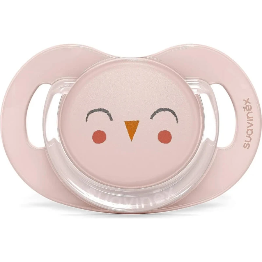 Suavinex Bonhomia – suzetă din silicon SX Pro 6-18 luni – bufniță roz