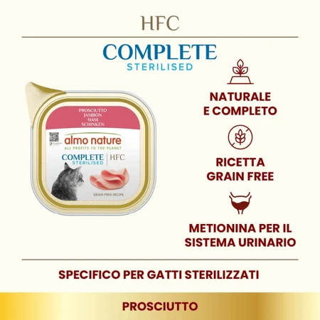 Almo Nature HFC Sterilised Complete Prosciutto – hrană umedă completă pentru pisici sterilizate, 85 g