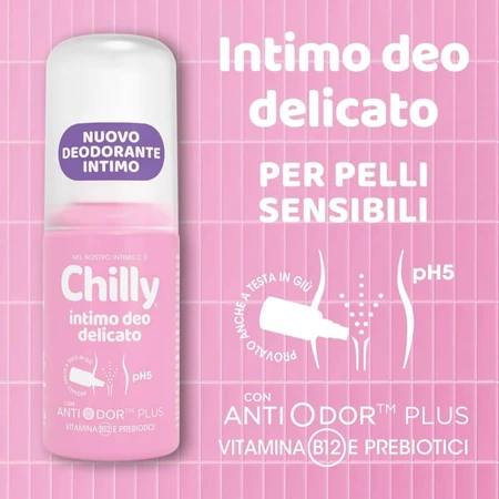 Chilly – deodorant intim delicat, pH 5, cu vitamine și prebiotice, 50 ml