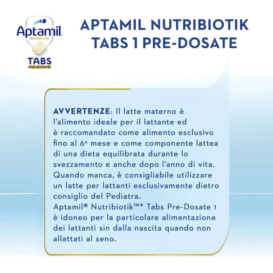Aptamil Nutribiotik tabs 1 – preparat dla niemowląt w wieku 0–6 miesięcy, 21 saszetek: ceny i cechy