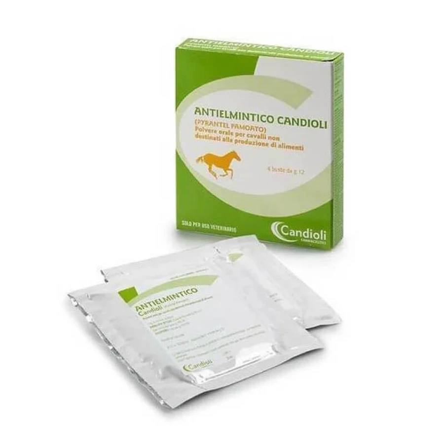 Candioli : poudre anthelminthique contre les parasites intestinaux chez les chevaux, à base de pyrantel, 12 g
