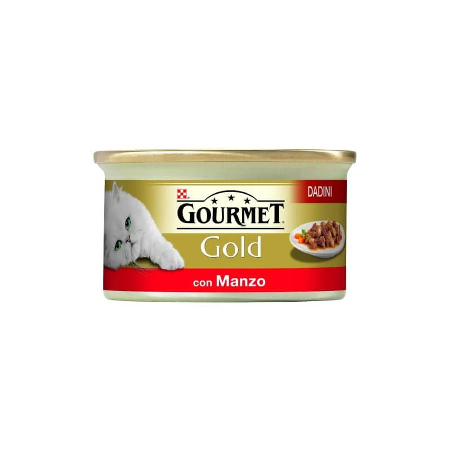 Purina Gourmet Gold cubulețe de vită – hrană completă pentru pisici adulte, 85 g