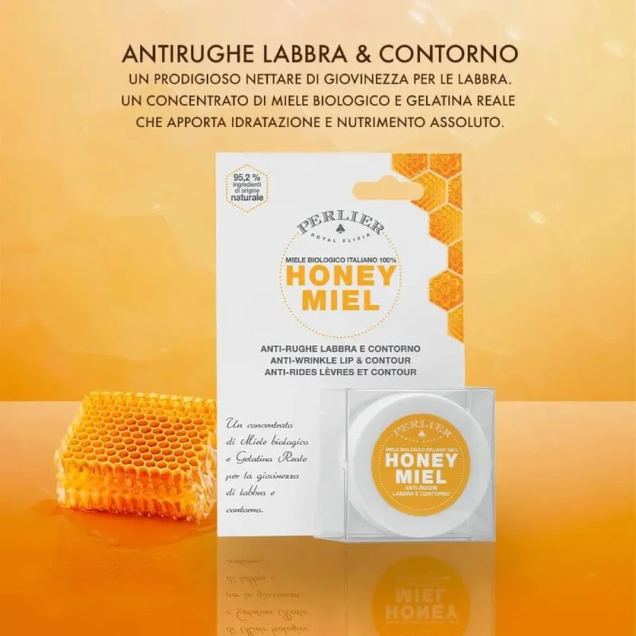 Perlier Honey Miel – Anti-Falten-Creme für Lippen und Augenpartie mit Honig, 15 ml