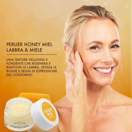 Perlier Honey Miel – Anti-Falten-Creme für Lippen und Augenpartie mit Honig, 15 ml