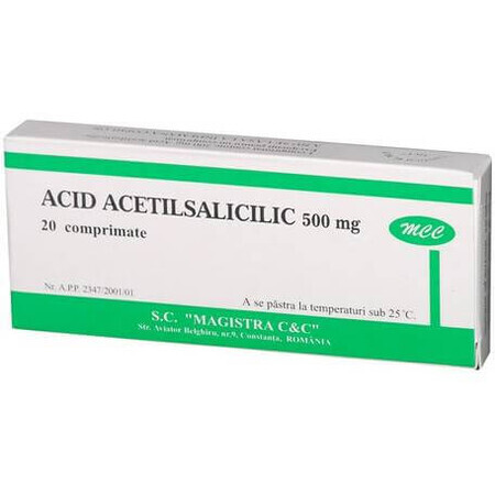 Acide acétylsalicylique 500mg, 20 comprimés, Magistra