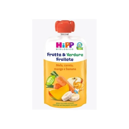 Hipp piure de fructe și legume – cu măr, morcov, mango și banană, ecologic și fără zahăr adăugat, 90 g