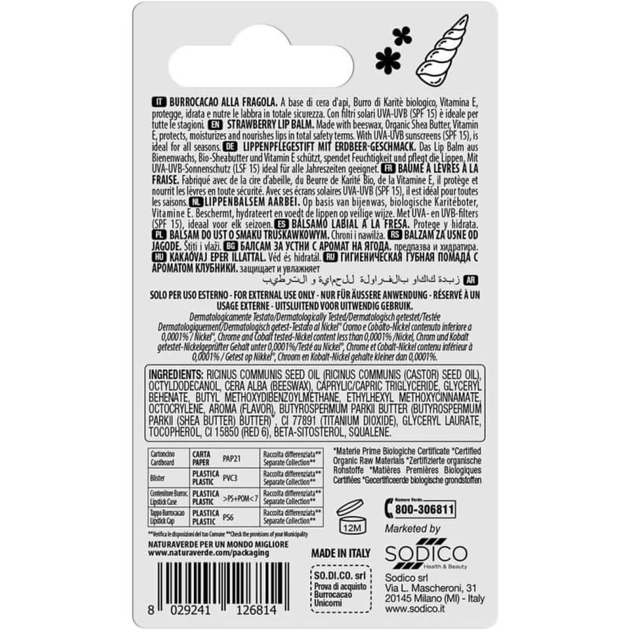 Naturaverde Be a unicorn SPF 15 – balsam de buze hidratant și protector cu aromă de căpșuni, 5,7 ml