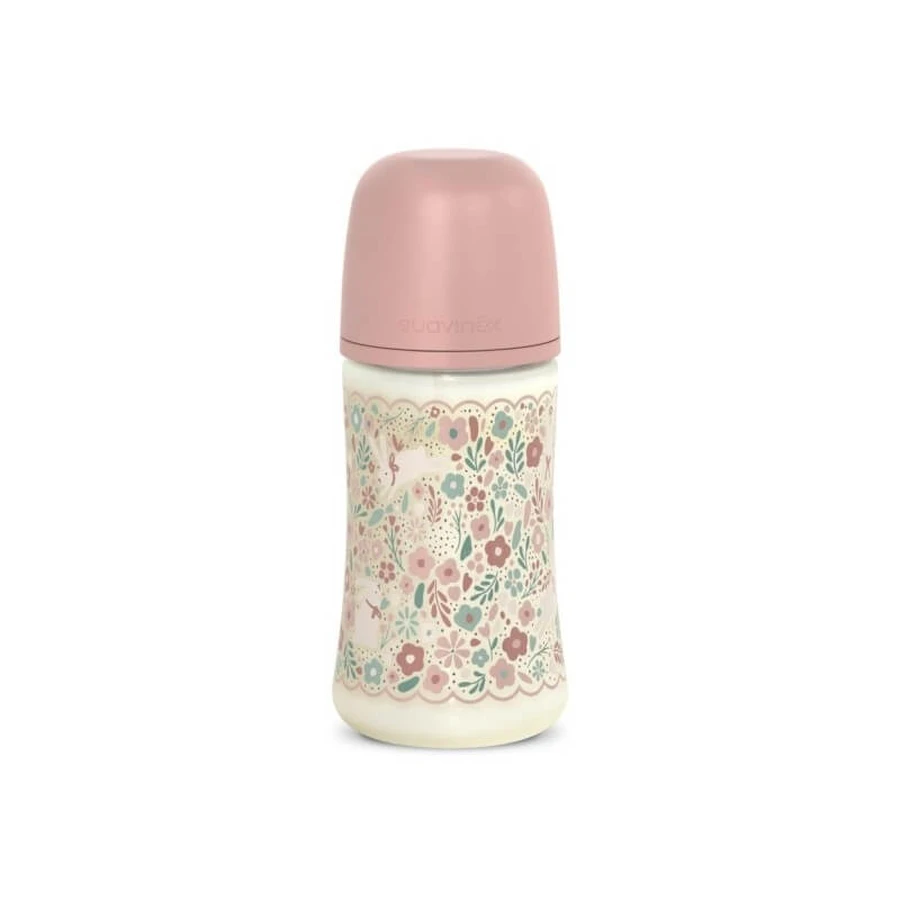 Suavinex Wonderland - Baby Bottle with Medium-Flow Silicone Nipple - 270 ml, Pink Liberty Print