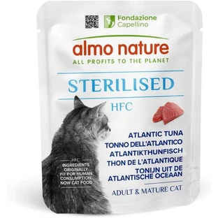 Almo Nature HFC Ton din Atlantic sterilizat – hrană complementară pentru pisici adulte sterilizate sau puțin active, 50 g