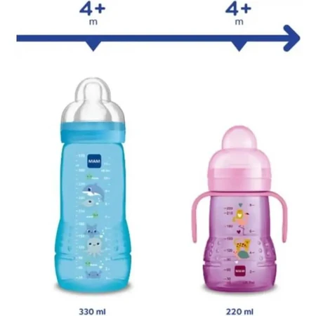 Mam Easy Active Baby Bottle - 330 ml baby bottle with silicone nipple, assorted boys' designs