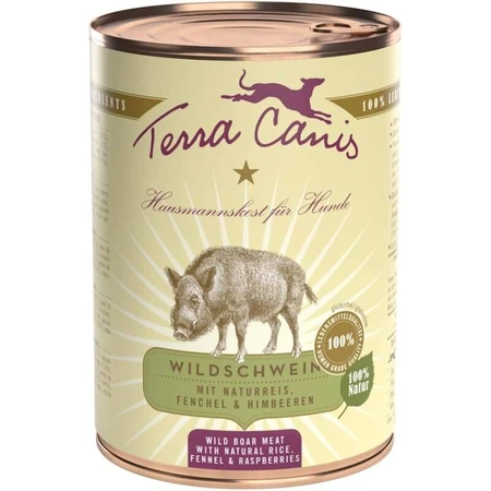 Terra Canis Classic Wildschwein – Alleinfuttermittel in Form von Nassfutter für ausgewachsene Hunde mit normalem Gewicht, 400 g
