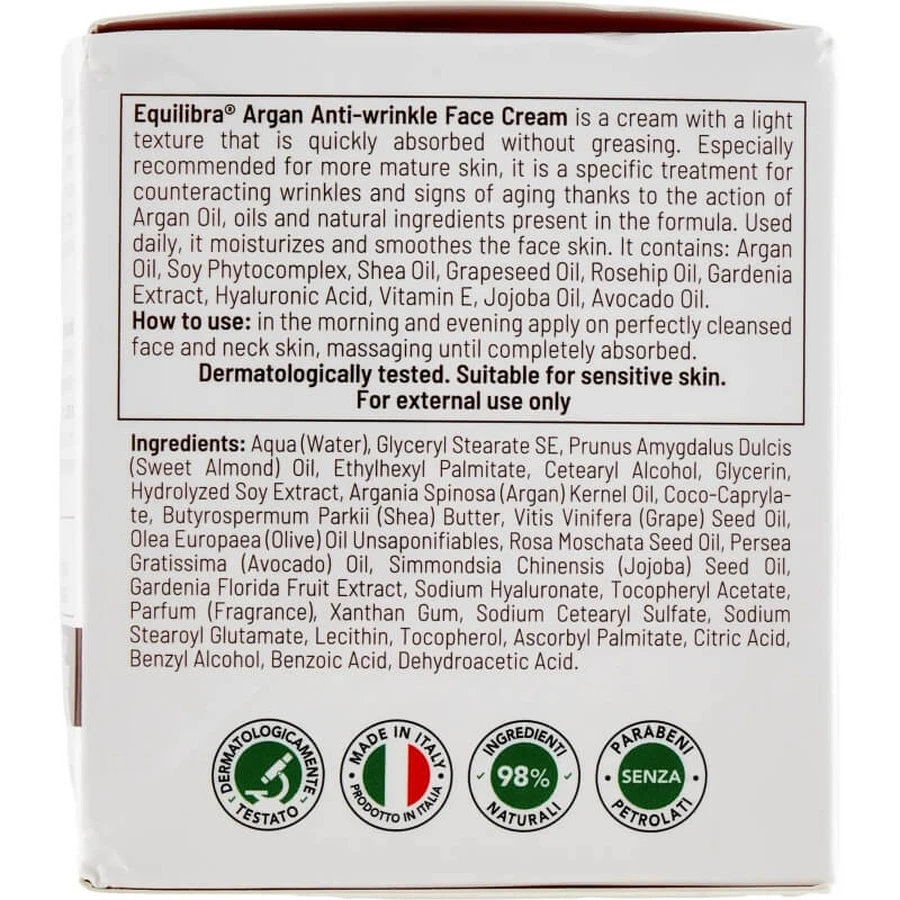 Crema facial antiarrugas Equilibra Argan, 50 ml