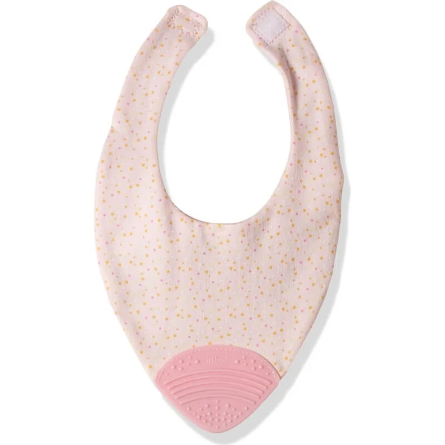 Babero Gummy de Chicco - Babero rosa con lunares y mordedor