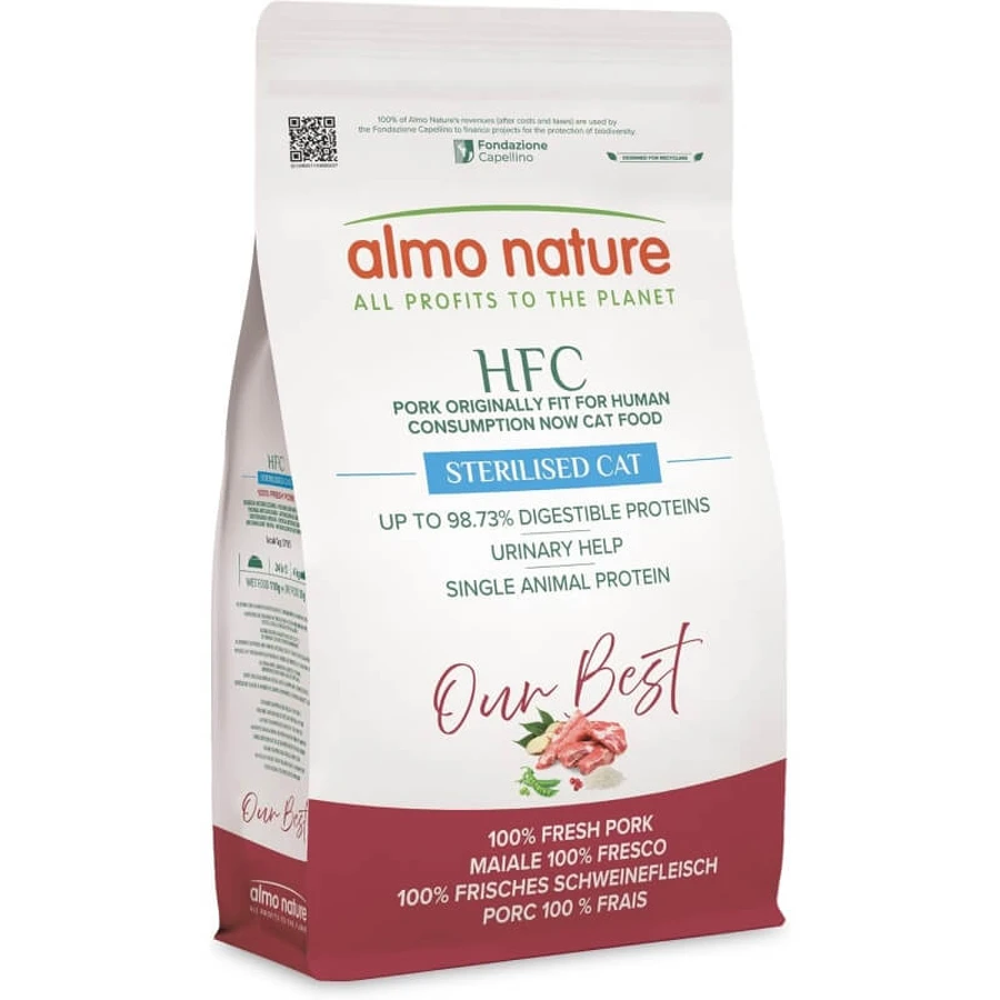 Almo Nature HFC „Our Best“ – Sterilisiertes Schweinefleisch – Alleinfuttermittel für sterilisierte erwachsene Katzen, 1,2 kg