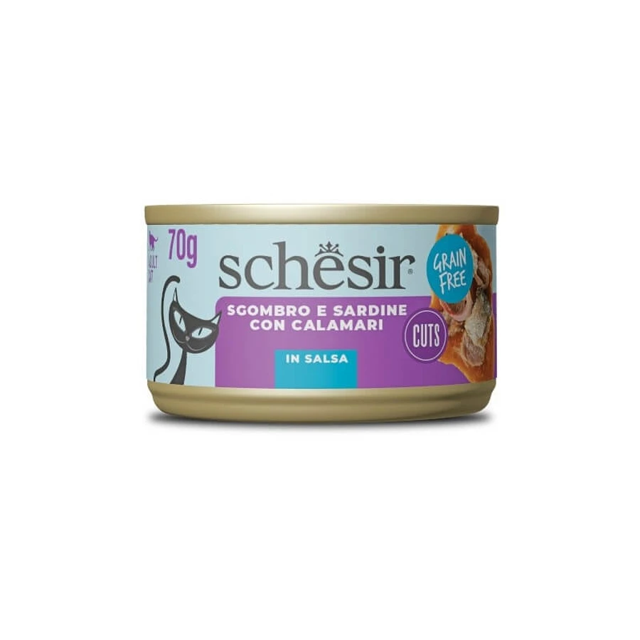 Schesir Sardinas en salsa de caballa y calamar - Pienso completo para gatos, 70 g