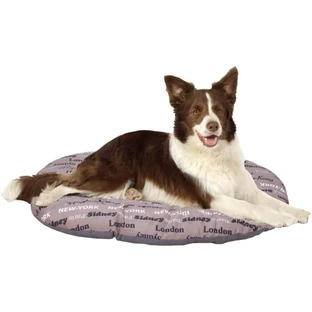 Ferplast Relax 89-10 – Owalna, bawełniana poduszka dla psów i kotów, którą można prać, z brązowym nadrukiem miejskim, 89 x 55 cm