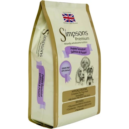 Simpsons Premium Adult Sensitive cu somon și cartofi – hrană completă pentru puii cu sensibilitate alimentară, 12 kg Adult Sensitive