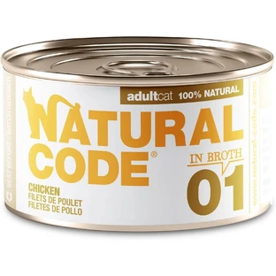 Natural Code 01 Tiras de pollo - Alimento completo para gatos adultos, 85 g