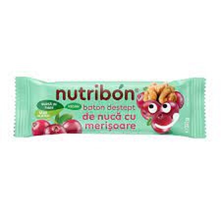 Baton vegan fara gluten de nuca cu merisoare, 30g, Nutribon