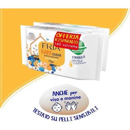 Fria Baby igienă - 2 x 70 șervețele igienizante cu ulei de argan