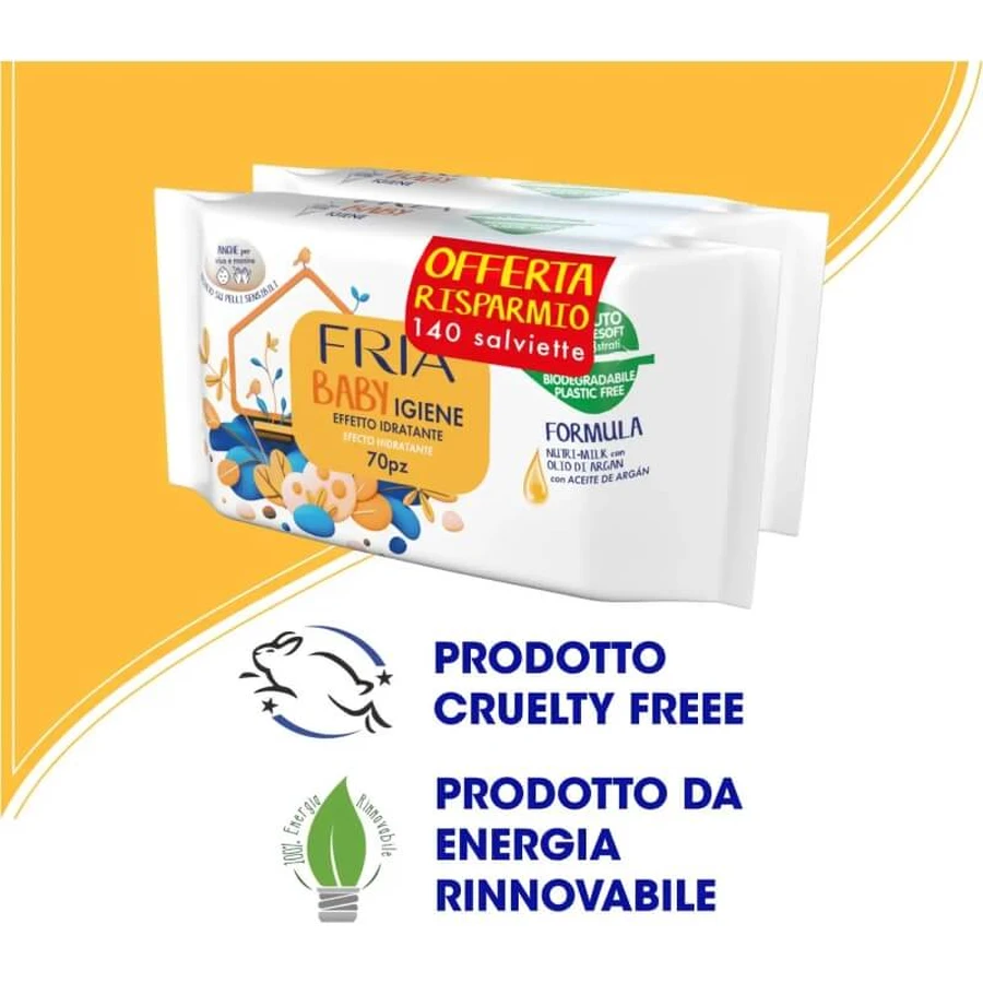 Fria Baby igienă - 2 x 70 șervețele igienizante cu ulei de argan