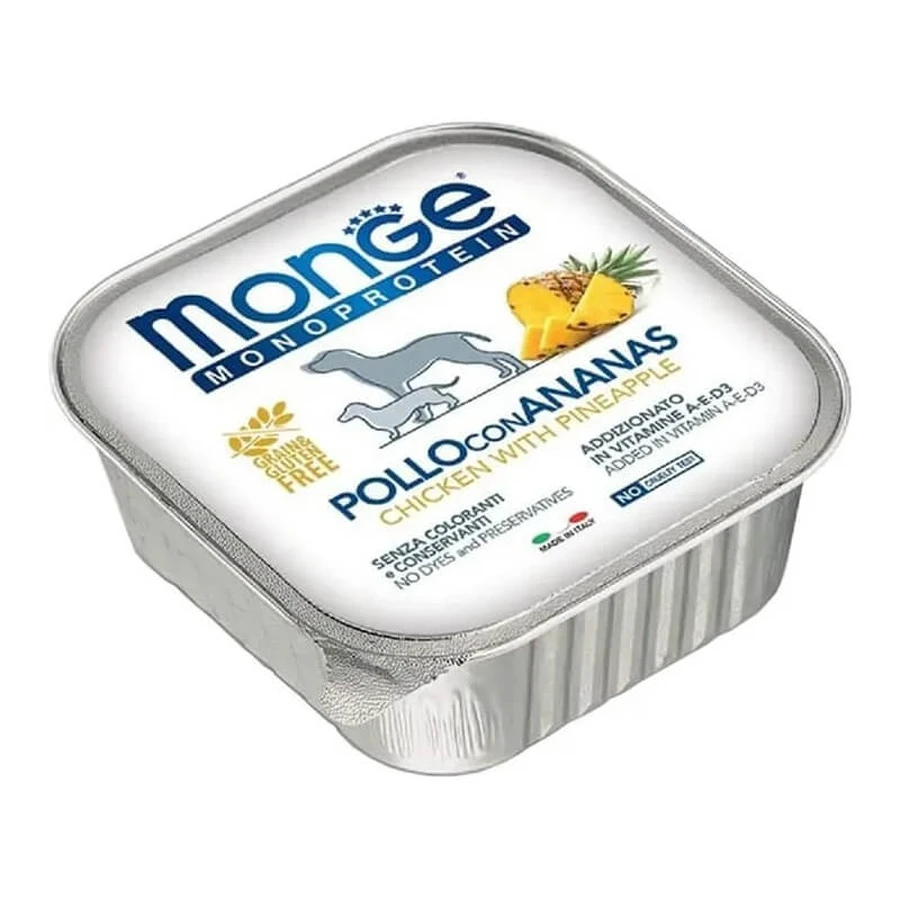 Monge Hähnchen mit Ananas – Nassfutter für Hunde, 24 x 150-g-Behälter