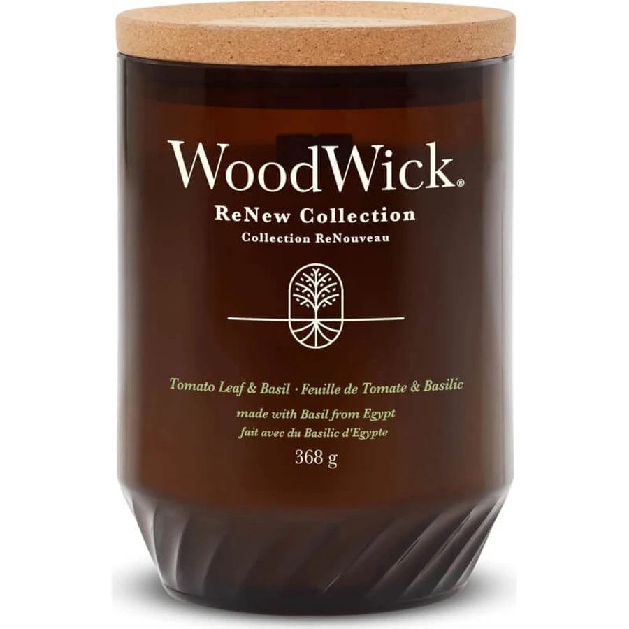 Woodwick Tomate, Feuilles de tomate et Basilic - Grande bougie parfumée, 368 g