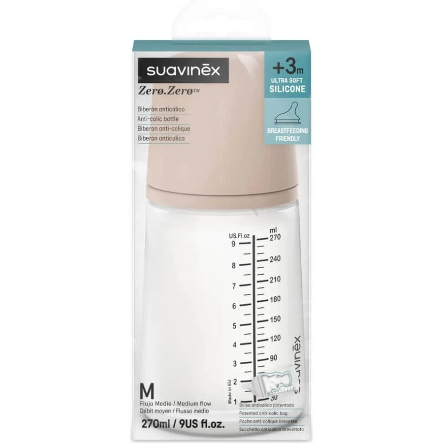 Suavinex zero zero medium 3m+ - biberon anticolica con flusso medio 270 ml