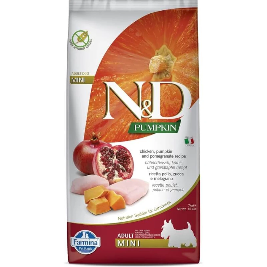 Farmina N&amp;d Pumpkin Adult Mini con pollo, calabaza y granada - Pienso completo para perros, 7 kg