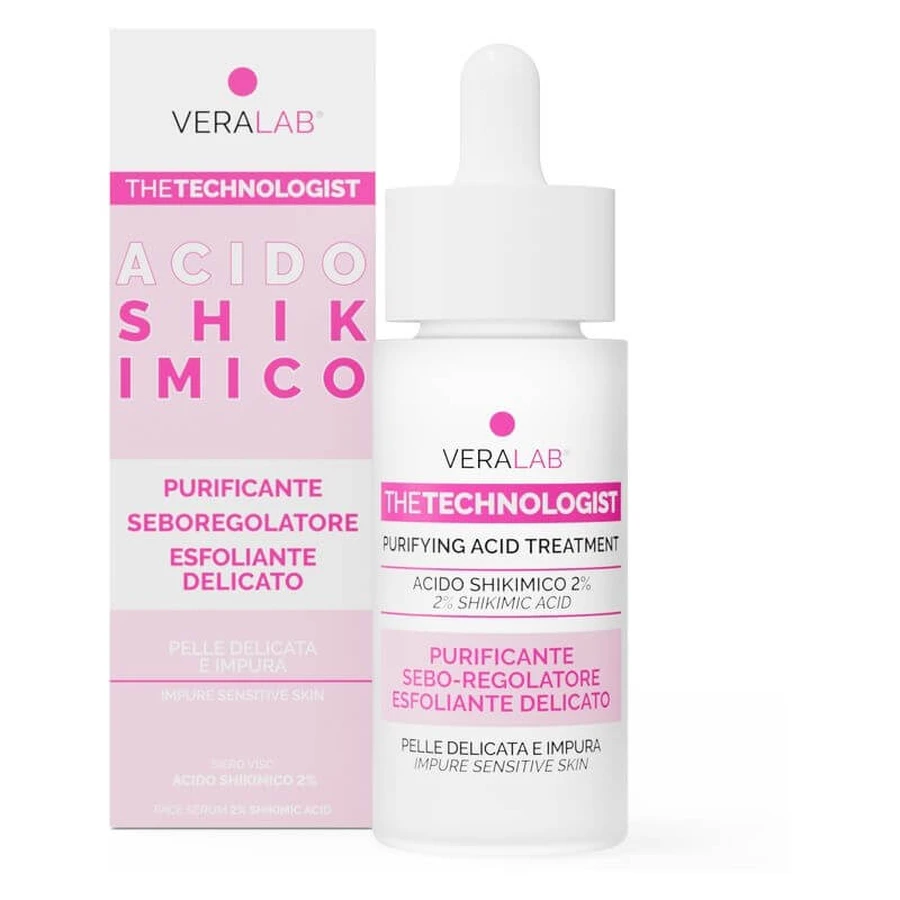 Veralab The Technologist Acid shikimic 2% – ser purificator, seboregulator și exfoliant pentru tenul sensibil și cu impurități, 30 ml