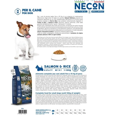 Necon Pet Food Natural Wellness Adult Mini with Salmon and Rice - Complete Food for Small Adult Dogs, 2 kg