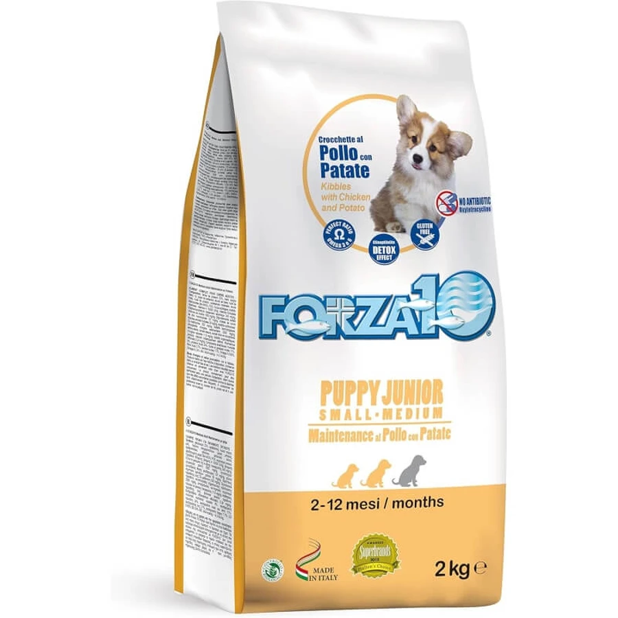 Forza10 Puppy Junior Small Medium cu pui și cartofi – hrană completă pentru pui și cățele gestante și care alăptează, 2 kg