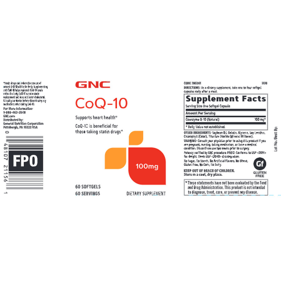 Coenzima Q-10 natural, 400 mg, 60 cápsulas, GNC