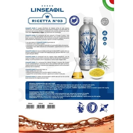 Necon Pet Food Necon Linseaoil Recipe No. 03 - Plant-Based Complementary Food for Dogs and Cats, 950 ml