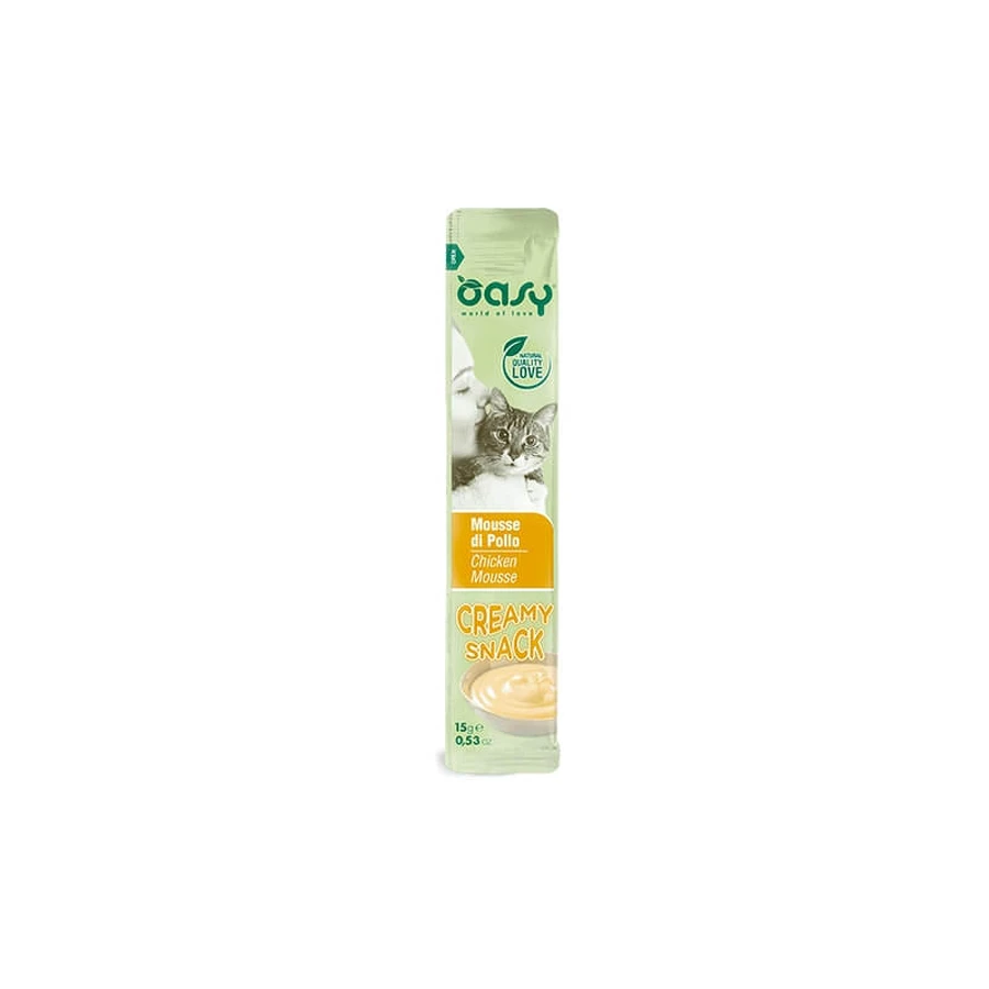 Oasy Creamy snack – mousse de pui pentru pisici, 4 batoane a câte 15 gr