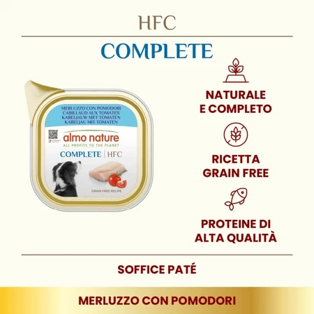 Almo nature Hfc complete merluzzo e pomodori - alimento completo per cani 150 gr