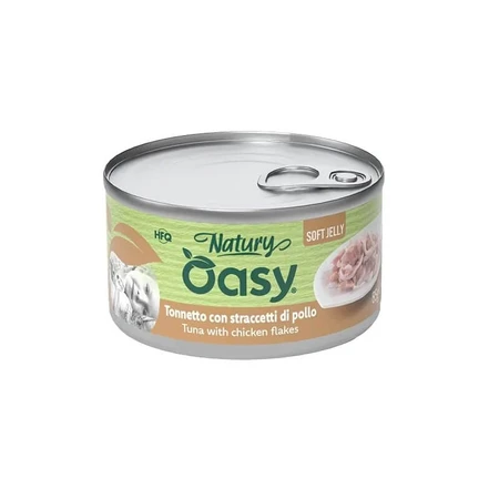 Oasy Wet Cat Natury Soft Jelly: atún con tiras de pollo - Alimento complementario para gatos adultos, 85 g
