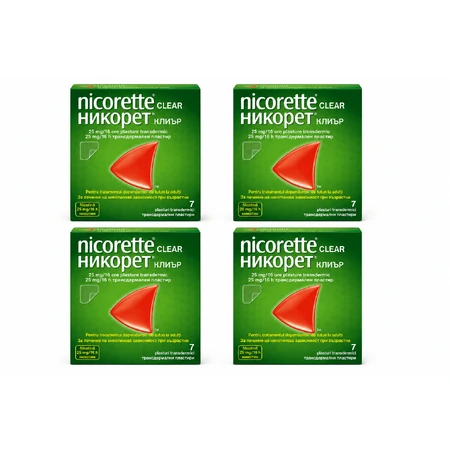 Nicorette Clear, 25 mg, 4 x 7 pleisters, McNeil