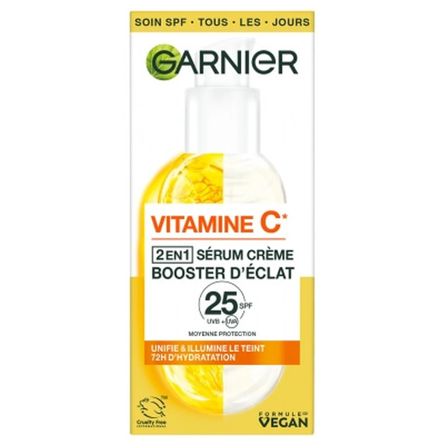 Garnier SkinActive Vitamina C: crema-sérum 2 en 1 para potenciar la luminosidad con SPF 25, 50 ml
