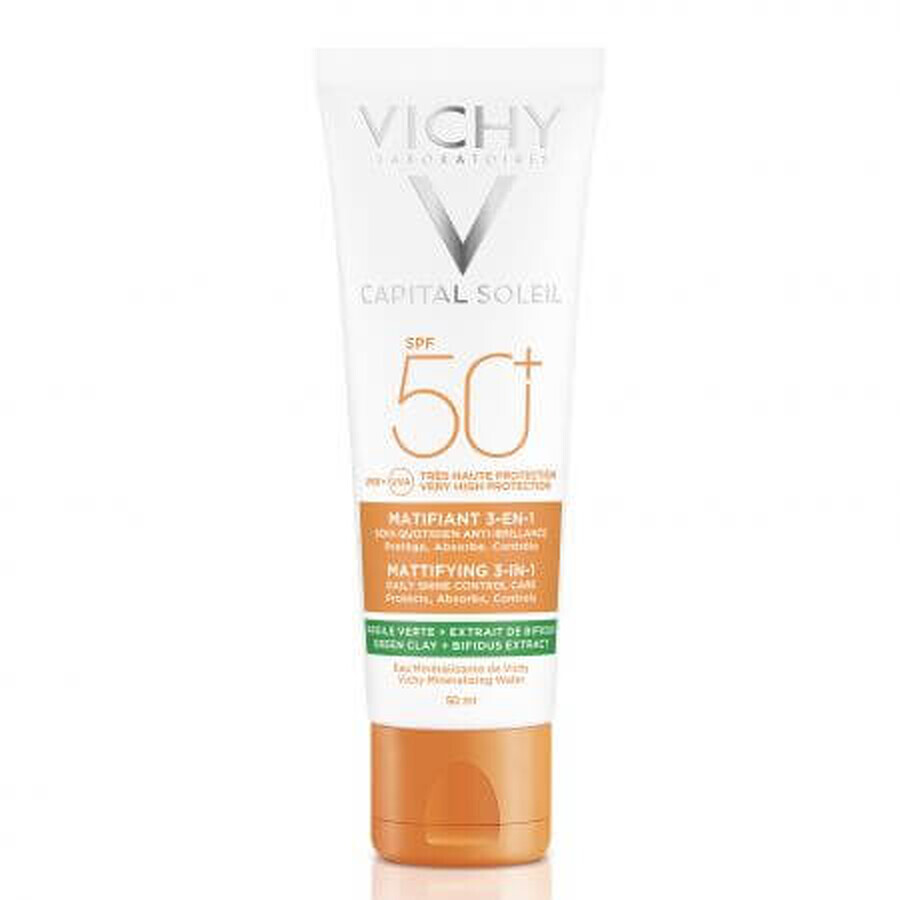 Vichy Capital Soleil Crema Matificante 3 en 1 Antibrillos con FPS 50+, 50 ml